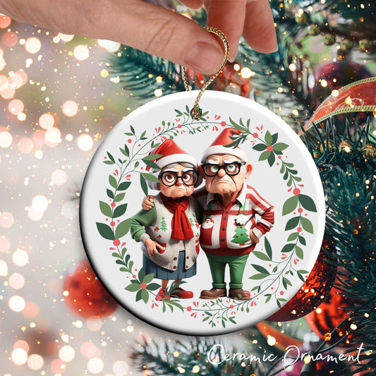 Grumpy Christmas Grandparents Ceramic Ornament 52-01