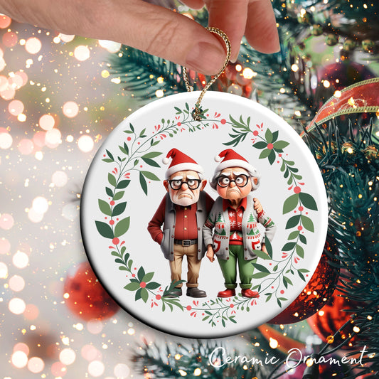 Grumpy Christmas Grandparents Ceramic Ornament 52-03