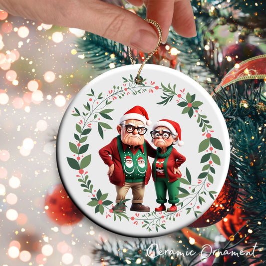 Grumpy Christmas Grandparents Ceramic Ornament 52-05