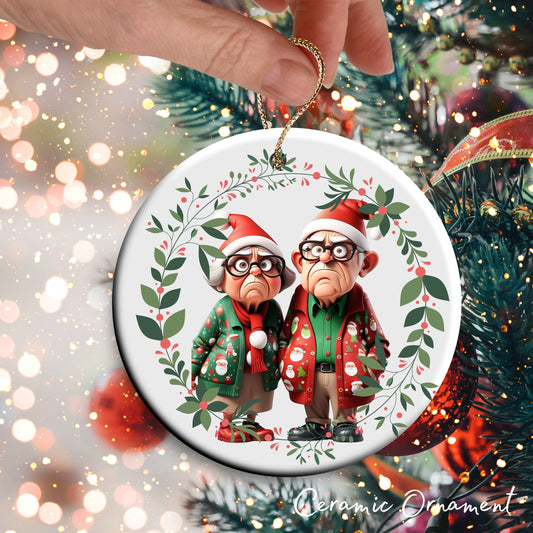 Grumpy Christmas Grandparents Ceramic Ornament 52-07