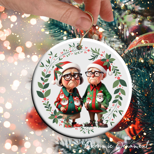 Grumpy Christmas Grandparents Ceramic Ornament 52-09