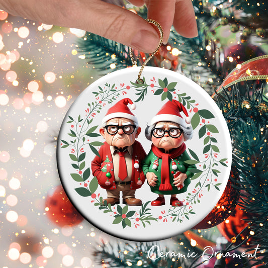 Grumpy Christmas Grandparents Ceramic Ornament 52-11