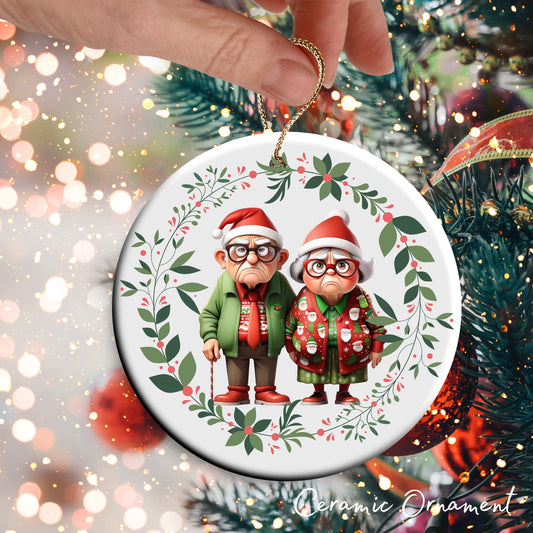 Grumpy Christmas Grandparents Ceramic Ornament 52-13