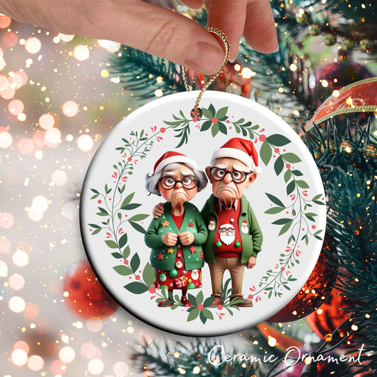 Grumpy Christmas Grandparents Ceramic Ornament 52-15