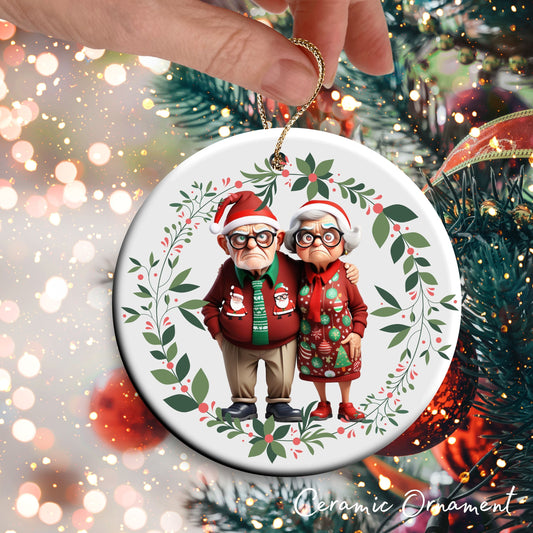 Grumpy Christmas Grandparents Ceramic Ornament 52-19