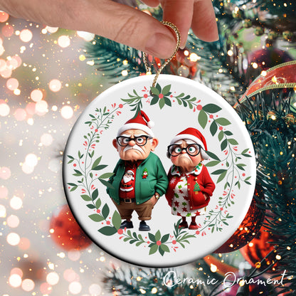 Grumpy Christmas Grandparents Ceramic Ornament 52-21