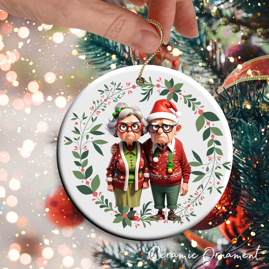 Grumpy Christmas Grandparents Ceramic Ornament 52-23