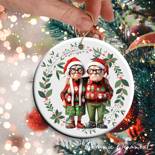 Grumpy Christmas Grandparents Ceramic Ornament 52-25