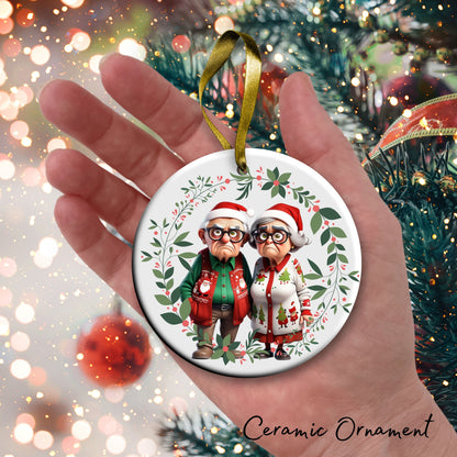 Grumpy Christmas Grandparents Ceramic Ornament 52-27