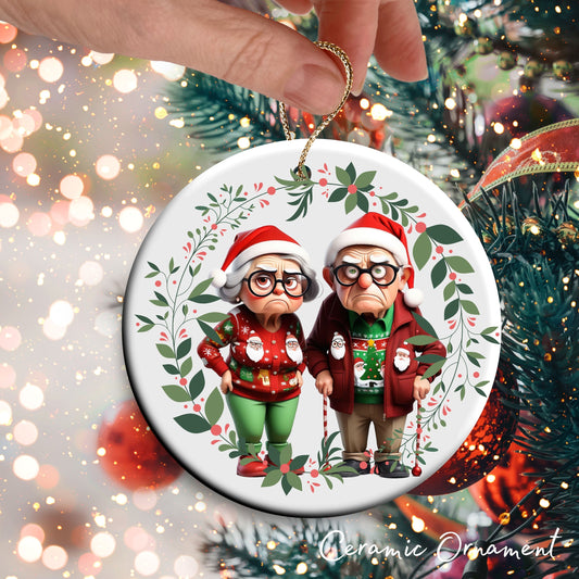 Grumpy Christmas Grandparents Ceramic Ornament 52-29