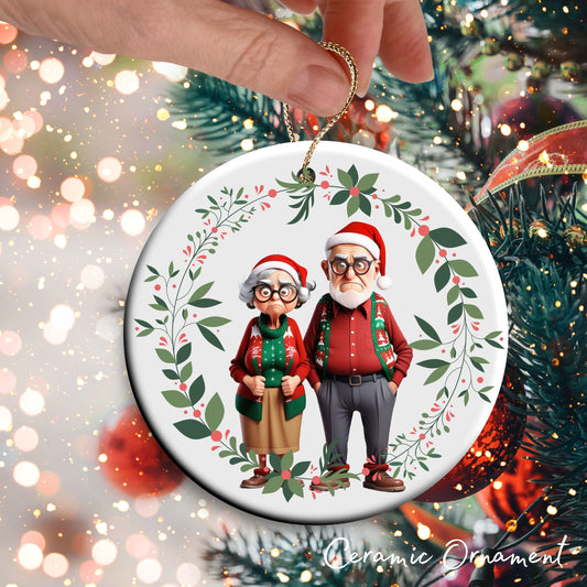 Grumpy Christmas Grandparents Ceramic Ornament 52-31