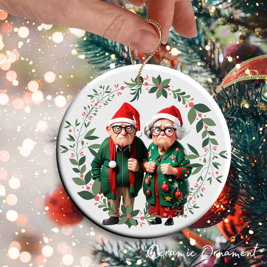 Grumpy Christmas Grandparents Ceramic Ornament 52-33