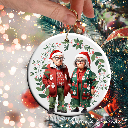 Grumpy Christmas Grandparents Ceramic Ornament 52-35