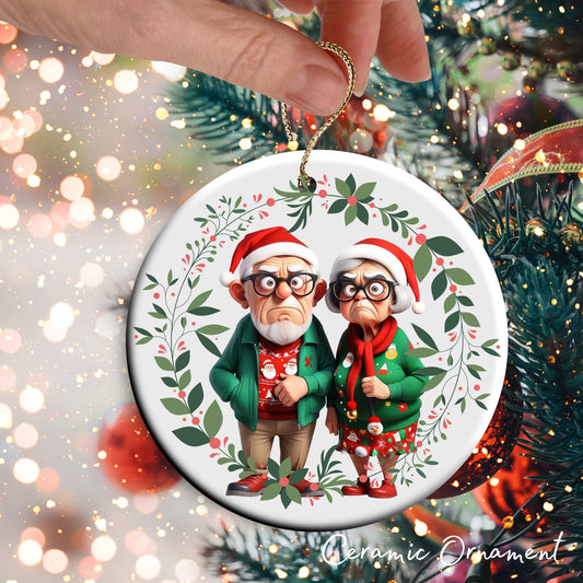 Grumpy Christmas Grandparents Ceramic Ornament 52-37