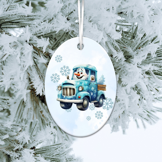 Happy Snowman Ceramic Ornament 30-35