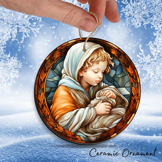 Mother Mary and Baby Jesus Ceramic Ornament 53-74