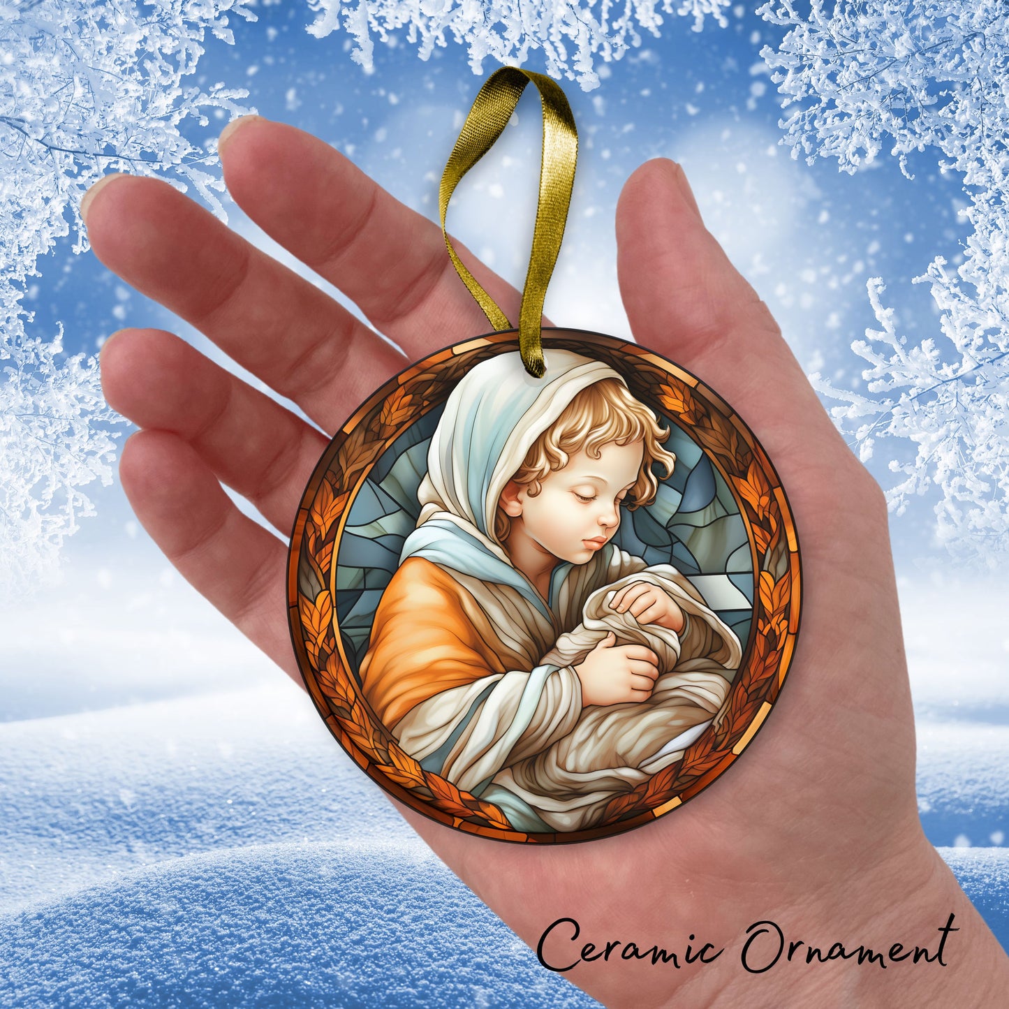 Mother Mary and Baby Jesus Ceramic Ornament 53-74