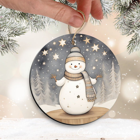 Nordic Watercolor Christmas Ceramic Ornament 43-01 Winter Snowman