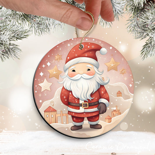 Nordic Watercolor Christmas Ceramic Ornament 43-11 Santa Claus