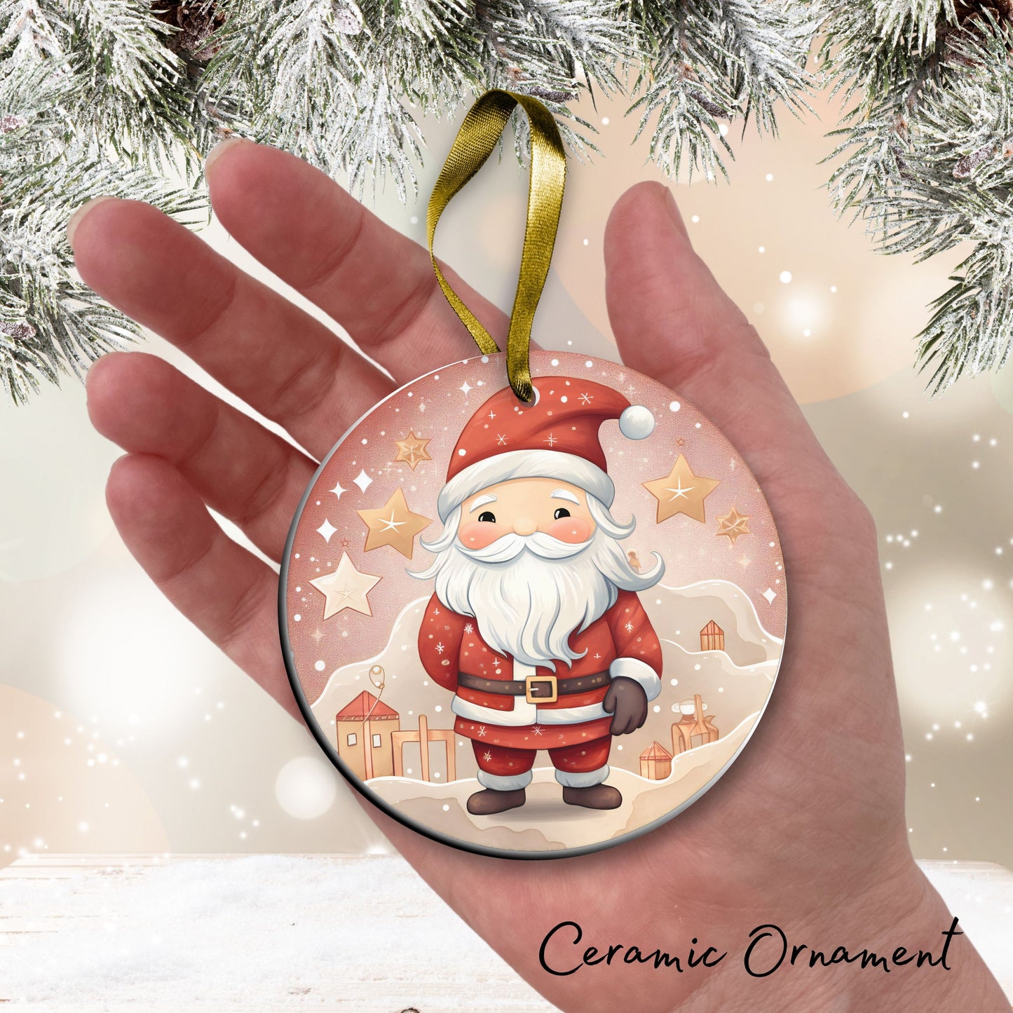 Nordic Watercolor Christmas Ceramic Ornament 43-11 Santa Claus