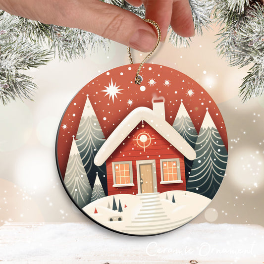 Nordic Watercolor Christmas Ceramic Ornament 43-14 House