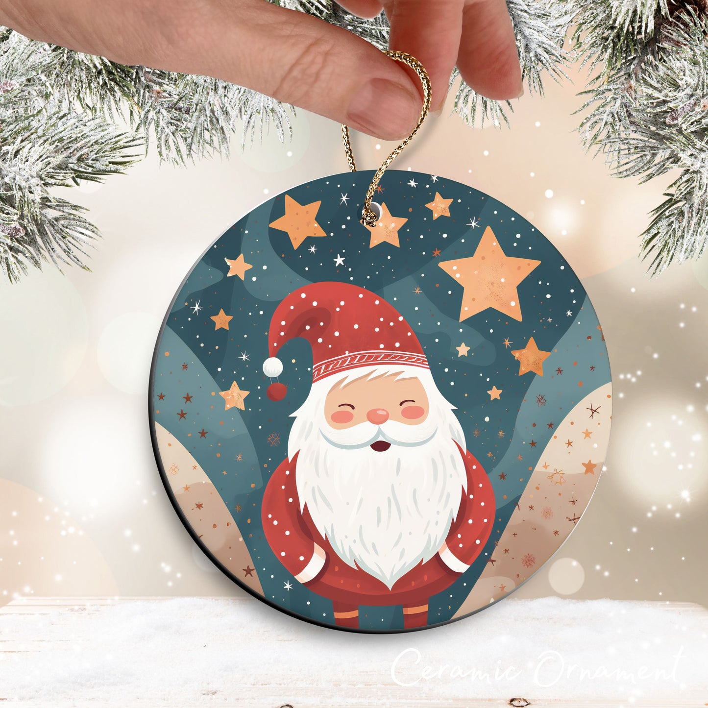 Nordic Watercolor Christmas Ceramic Ornament 43-15 Santa Claus