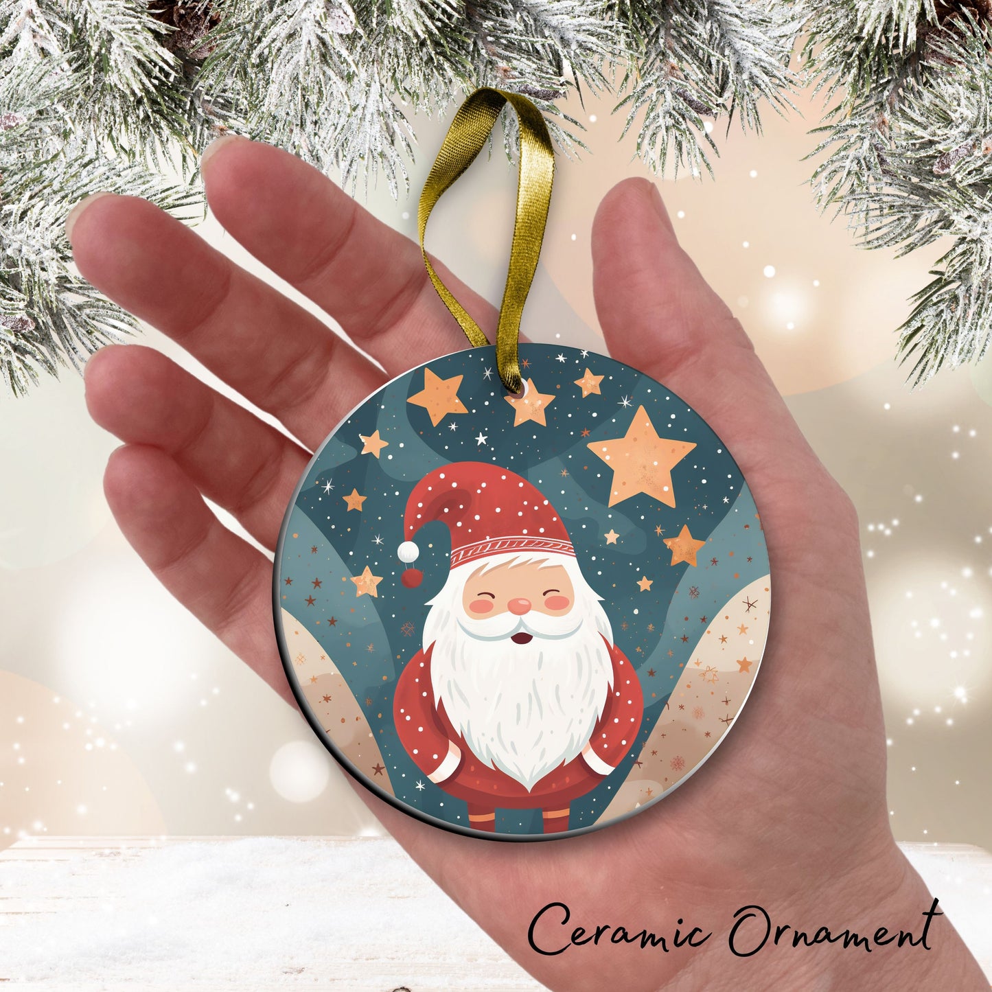 Nordic Watercolor Christmas Ceramic Ornament 43-15 Santa Claus