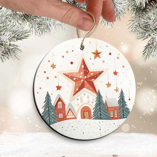 Nordic Watercolor Christmas Ceramic Ornament 43-16 Nativity Star