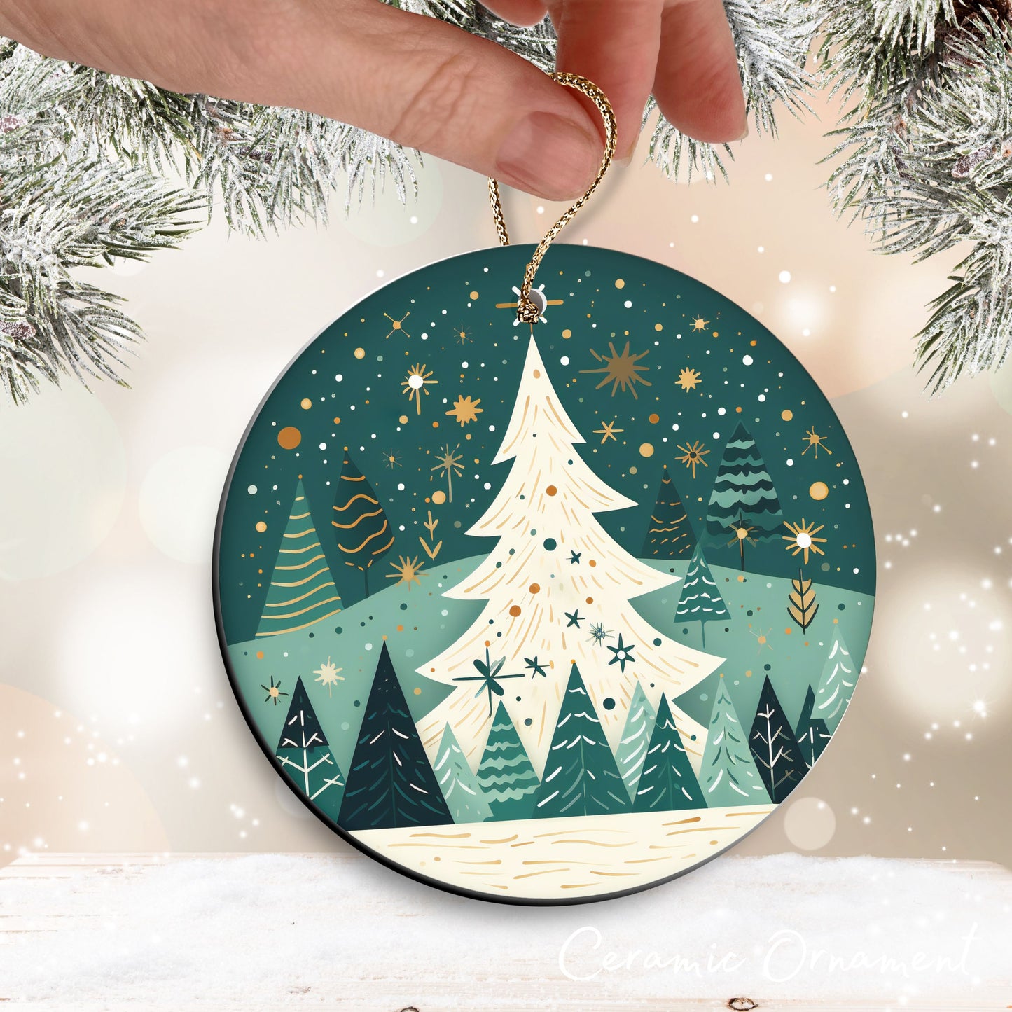 Nordic Watercolor Christmas Ceramic Ornament 43-20 Tree