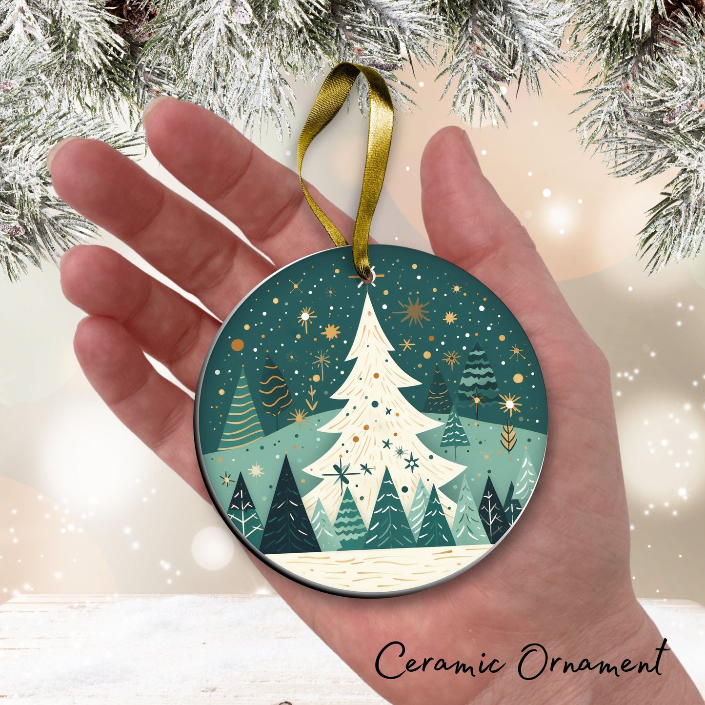 Nordic Watercolor Christmas Ceramic Ornament 43-20 Tree