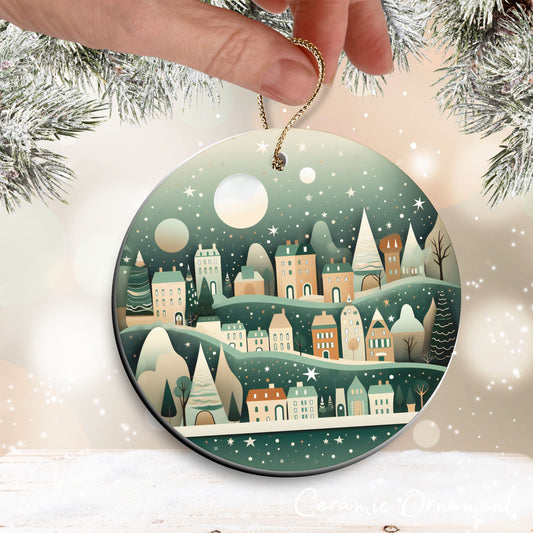 Nordic Watercolor Christmas Ceramic Ornament 43-20 Xmas Village