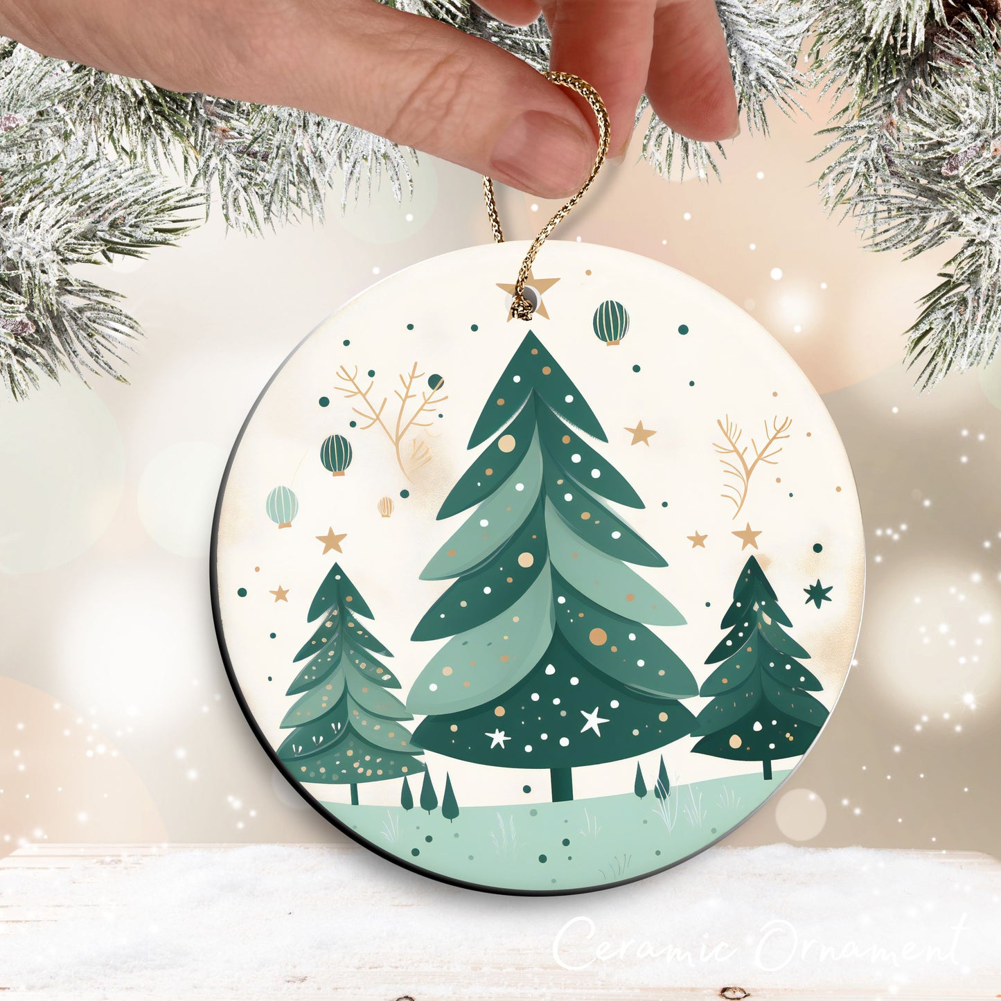 Nordic Watercolor Christmas Ceramic Ornament 43-22 Xmas Tree