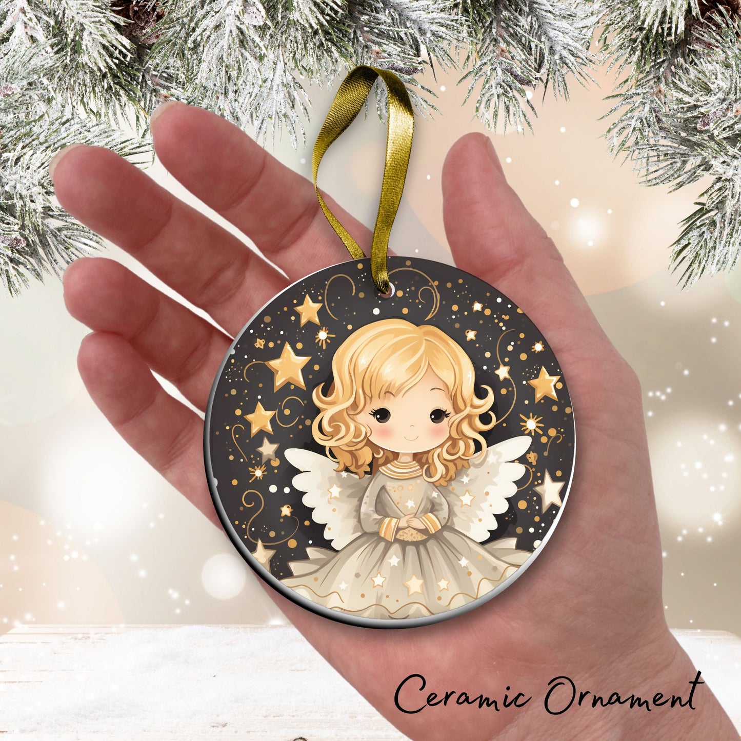 Nordic Watercolor Christmas Ceramic Ornament 43-23 Xmax Angel