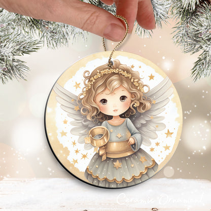 Nordic Watercolor Christmas Ceramic Ornament 43-24 Xmas Angel