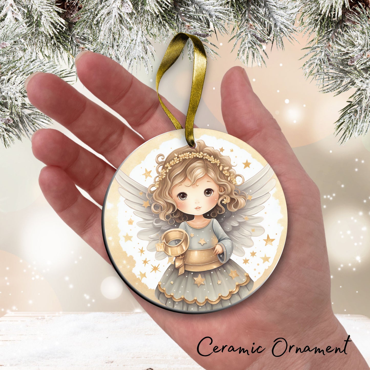 Nordic Watercolor Christmas Ceramic Ornament 43-24 Xmas Angel