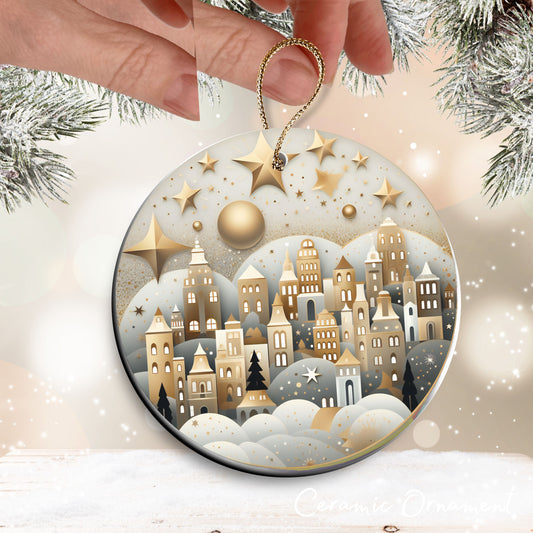 Nordic Watercolor Christmas Ceramic Ornament 43-25 Xmax Village