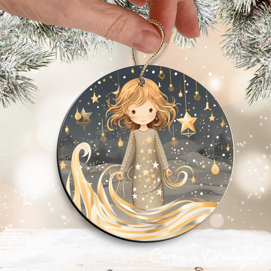 Nordic Watercolor Christmas Ceramic Ornament 43-27 Angel