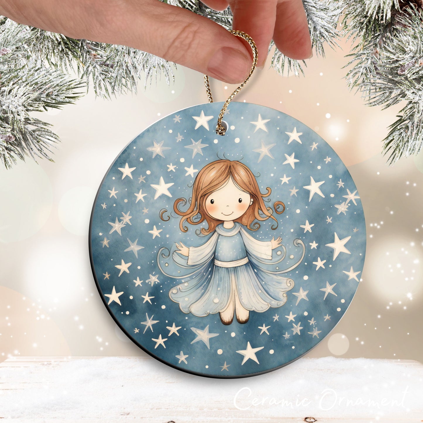 Nordic Watercolor Christmas Ceramic Ornament 43-29 Angel