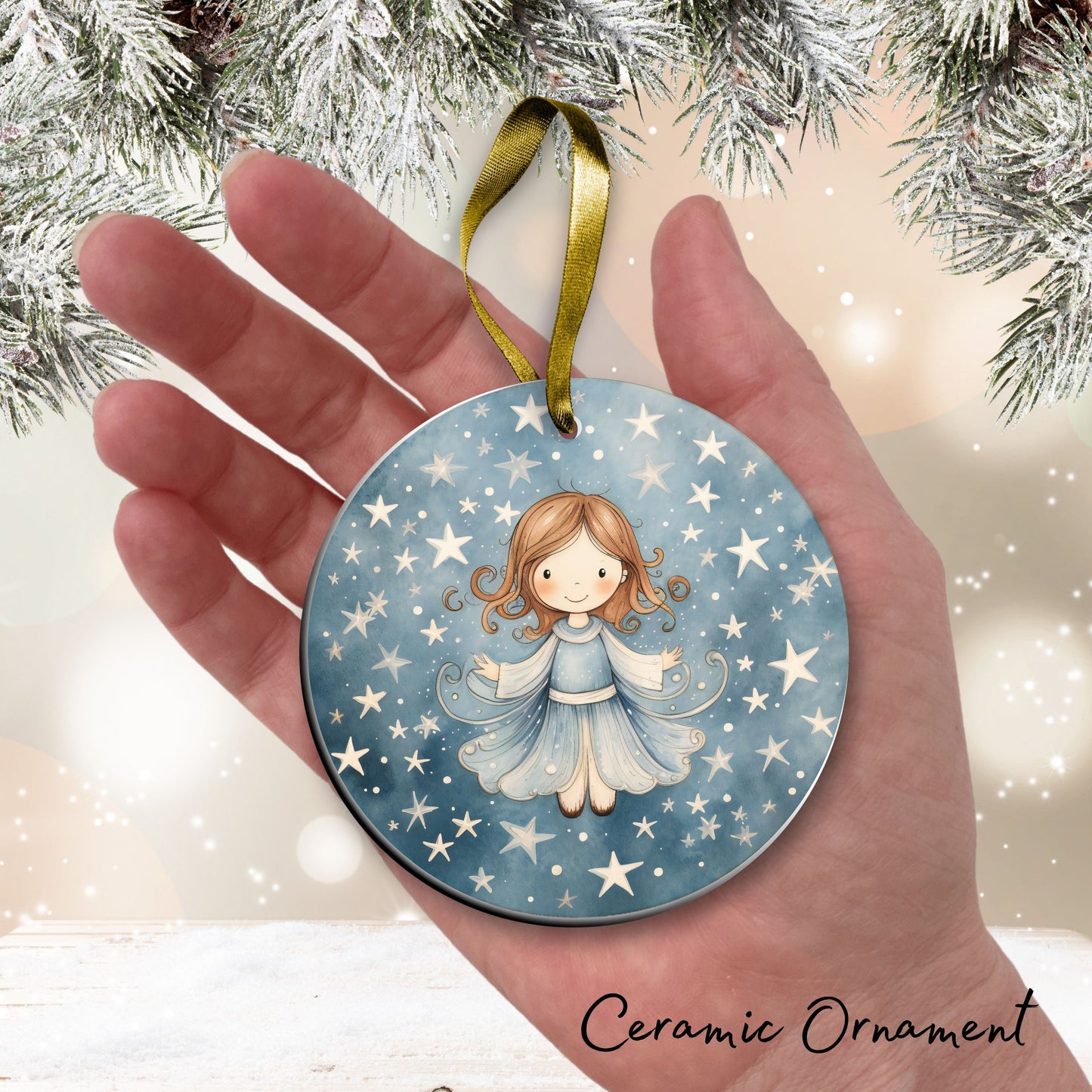 Nordic Watercolor Christmas Ceramic Ornament 43-29 Angel