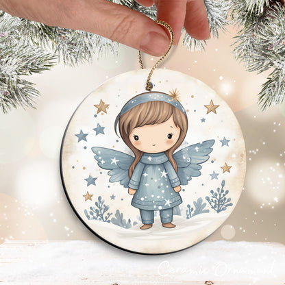 Nordic Watercolor Christmas Ceramic Ornament 43-30 Angel