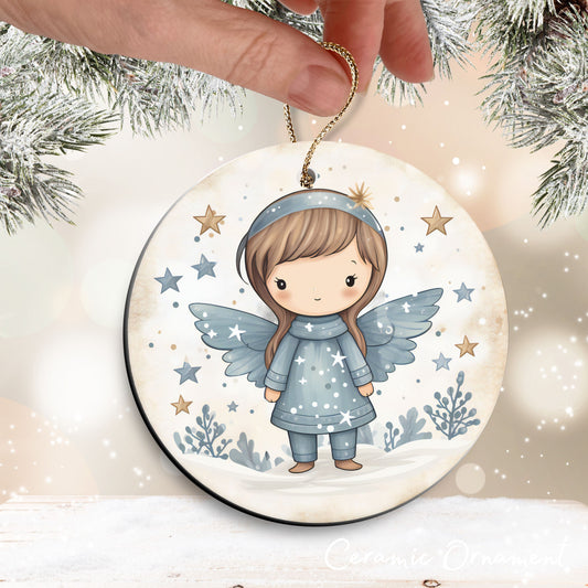 Nordic Watercolor Christmas Ceramic Ornament 43-30 Angel