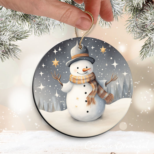 Nordic Watercolor Christmas Ceramic Ornament 43-32 Snowman