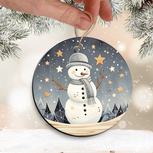 Nordic Watercolor Christmas Ceramic Ornament 43-05 Winter Snowman