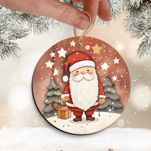 Nordic Watercolor Christmas Ceramic Ornament 43-07 Santa Claus