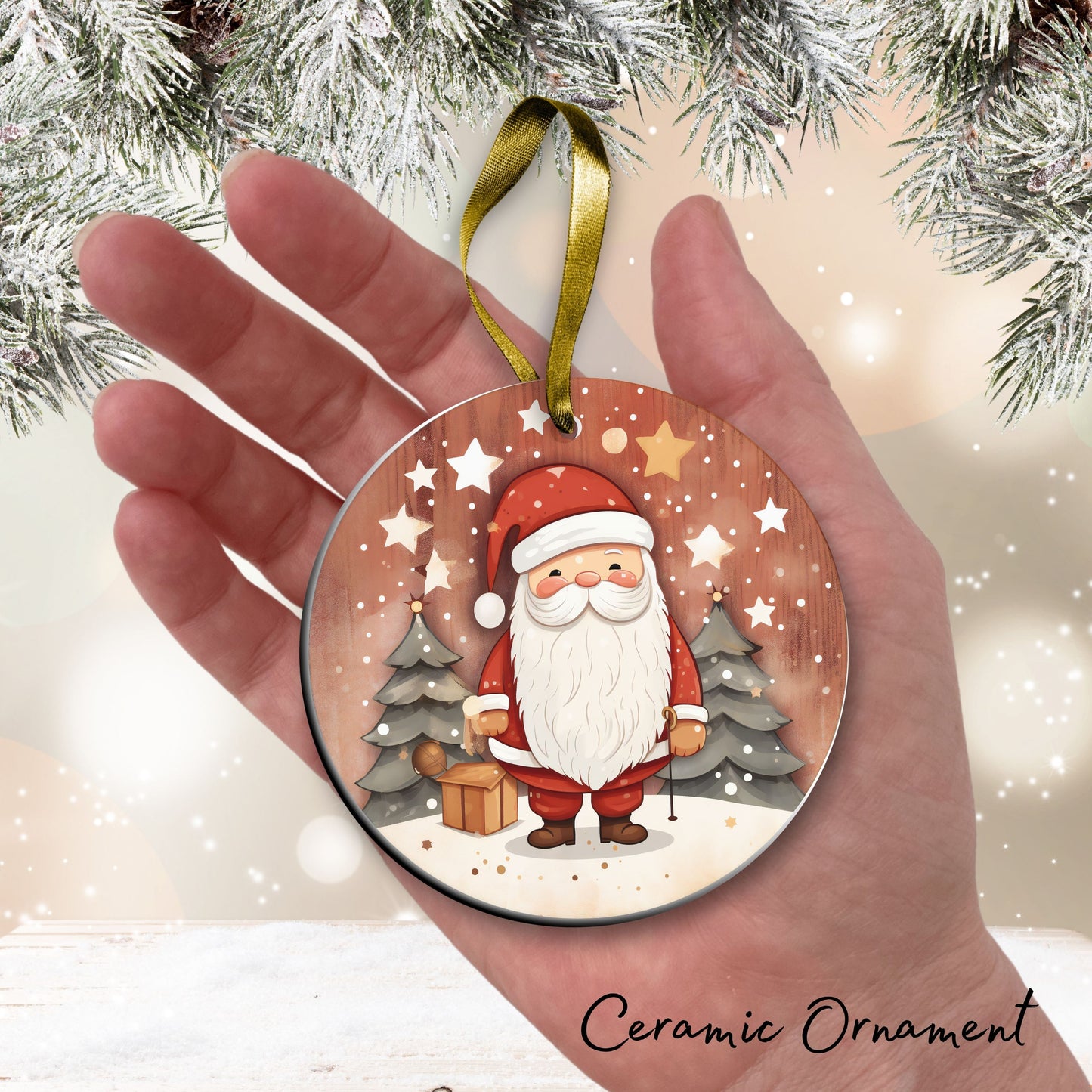 Nordic Watercolor Christmas Ceramic Ornament 43-07 Santa Claus