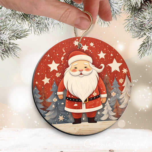 Nordic Watercolor Christmas Ceramic Ornament 43-09 Santa Claus