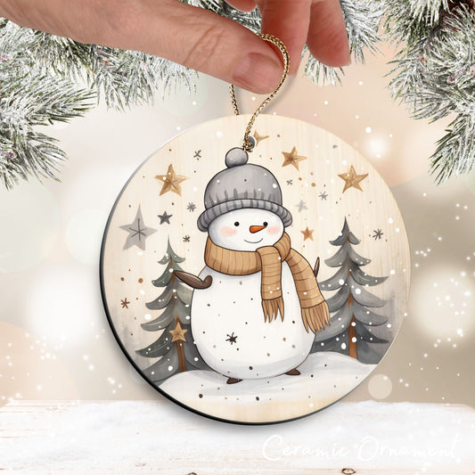 Nordic Watercolor Christmas Ceramic Ornament 43-03 Winter Snowman