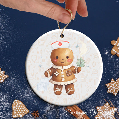 Watercolor Gingerbread Nurse Ceramic Christmas Ornament 72-07