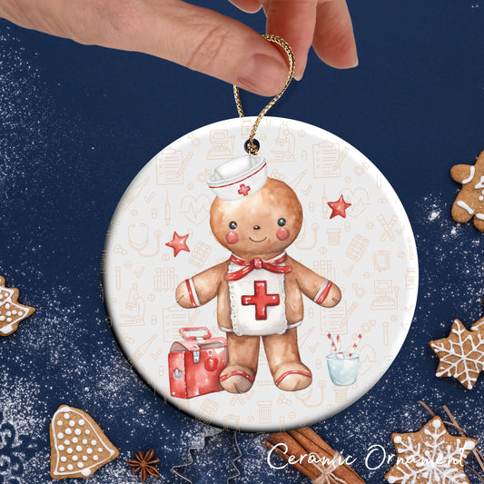 Watercolor Gingerbread Nurse Ceramic Christmas Ornament 72-09