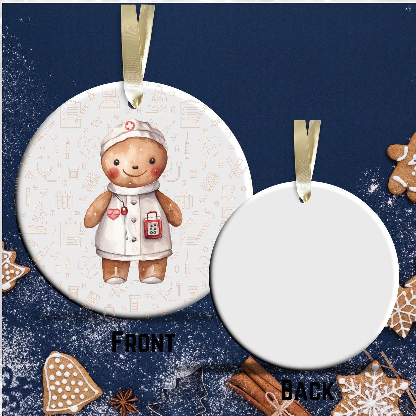 Watercolor Gingerbread Nurse Ceramic Christmas Ornament 72-10